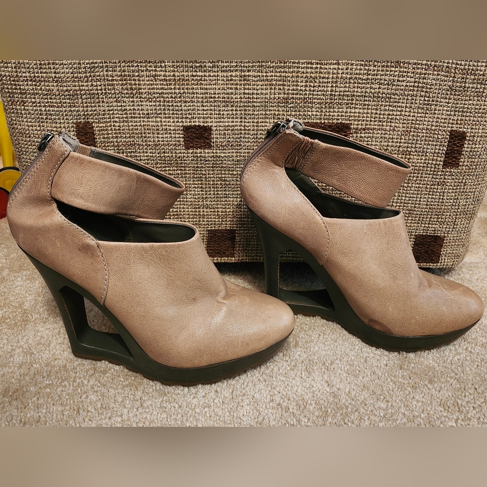 BCBGMaxAzria Taupe Brown Wedge Booties.